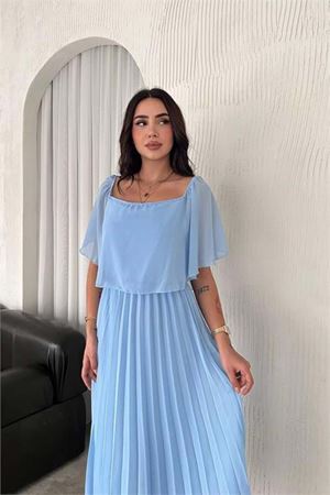 kadın madonna yaka piliseli şifon elbise DPK2099