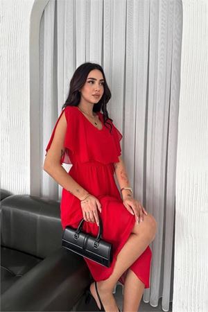 kadın kuşaklı midi boy şifon elbise DPK4116