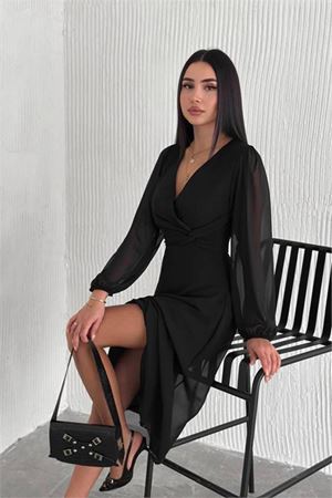 kadın siyah astarlı şifon elbise DPK30281