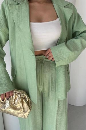 Kadın mint yeşili oversize tek düğmeli blazer ceket pantolon takım DPSTR4085