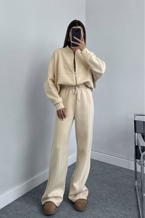 Kadın pamuklu kışlık sweat pantlon eşofman takımı DPGTS018