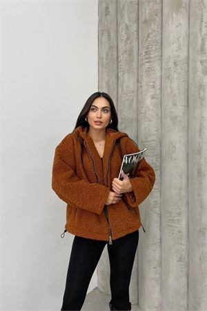 Dipmoda Kadın Taba Fermuar Detaylı Ithal Peluş Dpdm5000