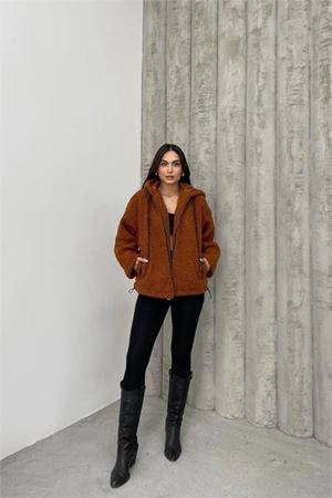 Dipmoda Kadın Taba Fermuar Detaylı Ithal Peluş Dpdm5000
