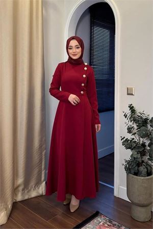 Dipmoda Kadın Düğme Detaylı Tesettür Elbise Nms037