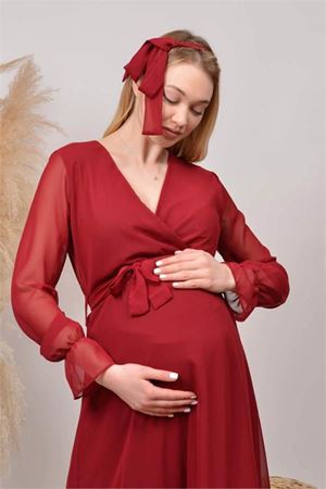 kadın yeni sezon kruvaze yaka şifon hamile elbise DPHML003