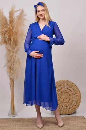 kadın saks mavisi baby shower şifon hamile elbise DPHML003