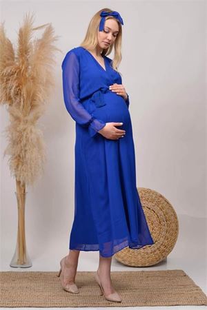 kadın saks mavisi baby shower şifon hamile elbise DPHML003