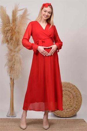 kadın kırmızı baby shower şifon hamile elbise DPHML003