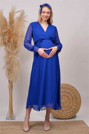 kadın saks mavisi baby shower şifon hamile elbise DPHML003