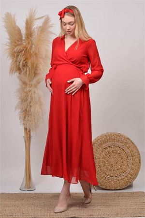 kadın kırmızı baby shower şifon hamile elbise DPHML003