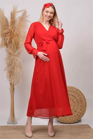 kadın kırmızı baby shower şifon hamile elbise DPHML003