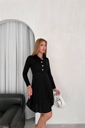 kadın triko düğme detaylı piliseli mini elbise DPK2166