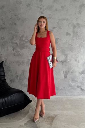 kadın likralı kemer detaylı askılı elbise DPK2150
