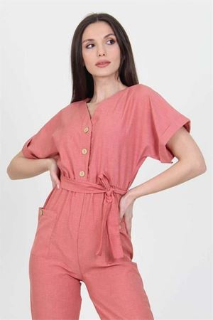 Kadın V Yaka Düğme Detaylı Tulum DP7068