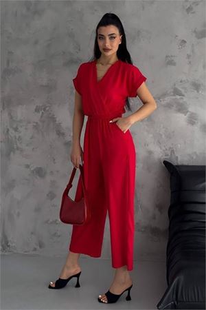 Dipmoda Kadın Kırmızı Bağlama Detaylı Ayrobin Tulum Dptg7035