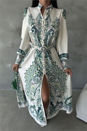 Neşeli butik kadın desenli düğme detaylı tasarım elbise NBMS42122
