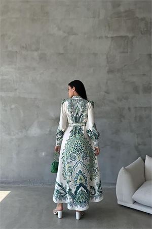 Neşeli butik kadın desenli düğme detaylı tasarım elbise NBMS42122