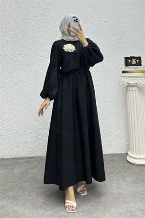 Neşeli butik kadın çiçek detaylı etekli tesettür takım NMS004