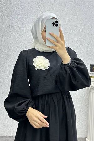 Neşeli butik kadın çiçek detaylı etekli tesettür takım NMS004