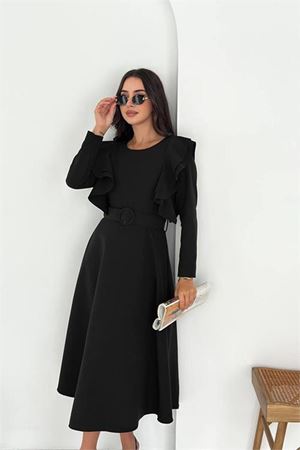 Kadın omuz detaylı midi elbise DPK4309