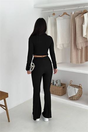 Kadın gömlek yaka düğmeli crop pantolon takım DPK4322