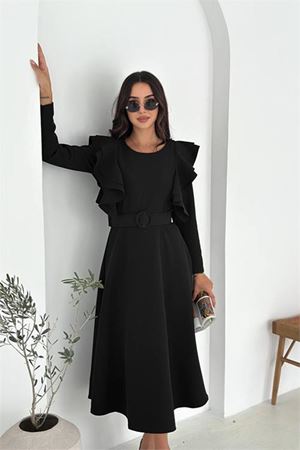 Kadın omuz detaylı midi elbise DPK4309