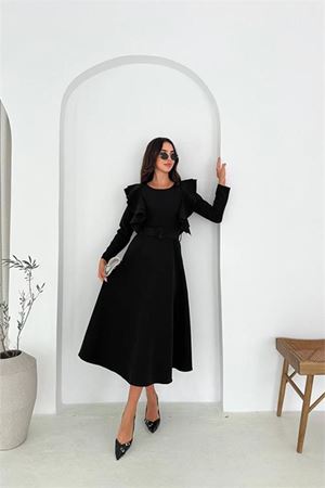 Kadın omuz detaylı midi elbise DPK4309