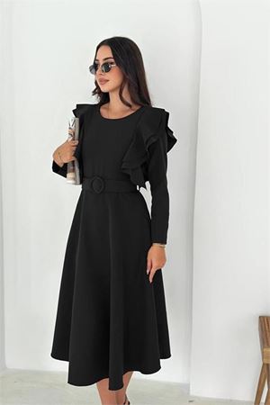 Kadın omuz detaylı midi elbise DPK4309