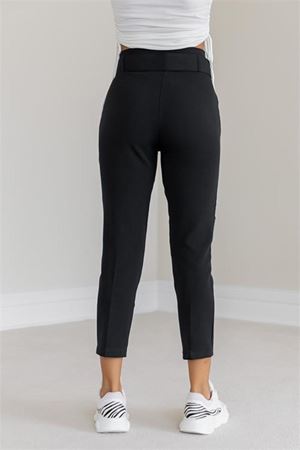 Neşeli butik kadın yüksek bel kemerli pantolon QNS040 - Siyah