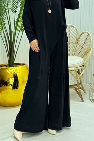 Neşeli butik kadın candy kumaş asimetrik kesim tunik pantolon ikili tesettür takım NMS072