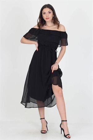 Neşeli butik kadın yeni sezon madonna yaka bağlama detaylı şifon elbise Ry8060