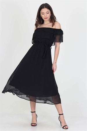 Neşeli butik kadın yeni sezon madonna yaka bağlama detaylı şifon elbise Ry8060