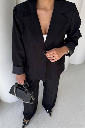 Kadın siyah oversize tek düğmeli blazer ceket pantolon takım DPSTR4085