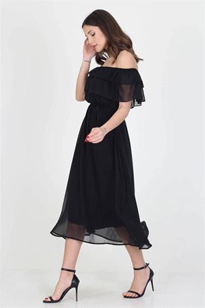 Neşeli butik kadın yeni sezon madonna yaka bağlama detaylı şifon elbise Ry8060