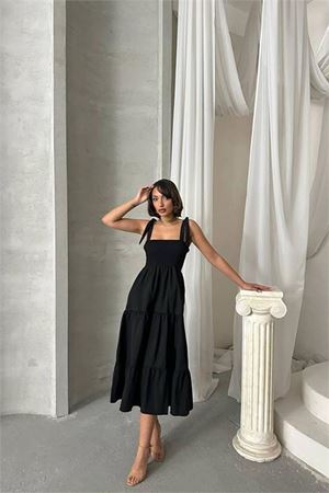 kadın askılı poplin kumaş yazlık elbise DPG091