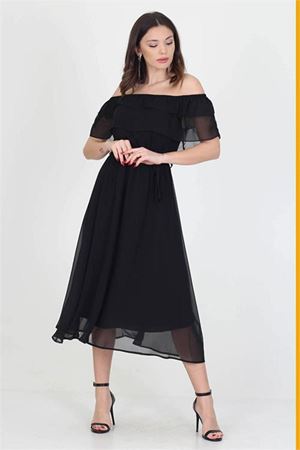 Neşeli butik kadın yeni sezon madonna yaka bağlama detaylı şifon elbise Ry8060