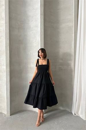 kadın askılı poplin kumaş yazlık elbise DPG091