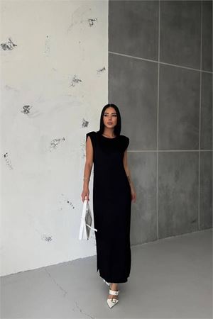 kadın vatkalı yırtmaç detaylı modal elbise DPG010