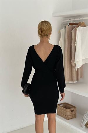 Kadın kemer detaylı v yaka mini elbise DPK4389