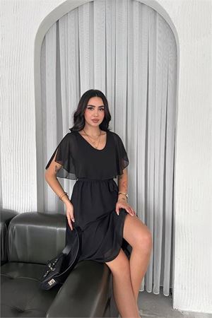 kadın kuşaklı midi boy şifon elbise DPK4116