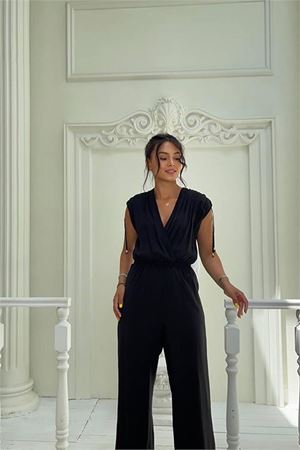 Kadın kruvaze yaka yazlık tulum DPMY3805