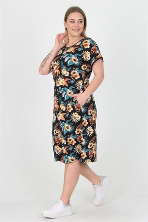 kadın cepli çiçek desenli yazlık büyük beden viskon elbise DPAYSL32