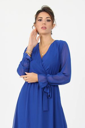 Neşeli Butik Kadın Kruvaze Yaka Bağlama Detaylı Yeni Sezon Uzun Şifon Elbise KTS003