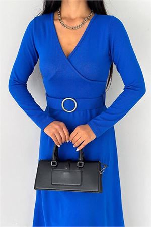 Neşeli butik kadın kemerli midi boy elbise KKLF49