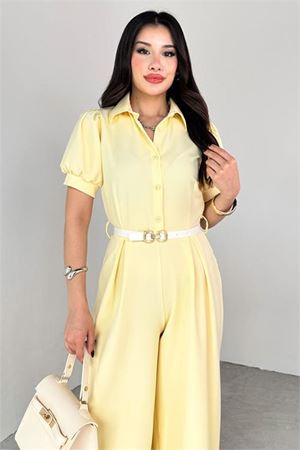 kadın gömlek yaka kemerli geniş paça tulum DPK4197