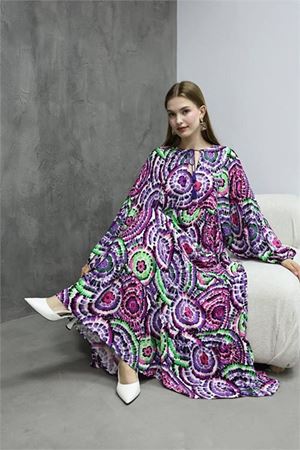 Neşeli butik kadın desenli yeni sezon salaş viskon elbise NBRS04