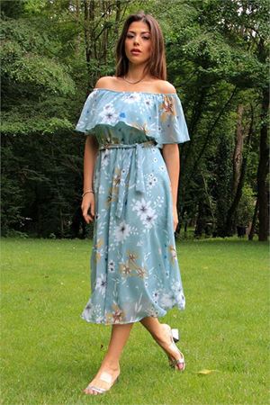 Neşeli butik kadın mint yeşili kuşaklı çiçekli yazlık şifon elbise NB100371
