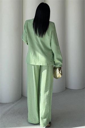 Neşeli butik kadın mint yeşili oversize tek düğmeli blazer ceket pantolon takım NBSTR4085