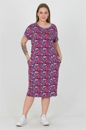 Neşeli butik kadın bisiklet yaka çiçekli büyük beden elbise AYSL33