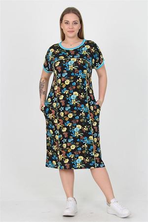Neşeli butik kadın viskon çiçek desenli büyük beden yazlık elbise AYSL31